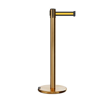 MONTOUR LINE Retractable Belt Rolling Stanchion, 2.5ft Sat.Brass Post  7.5ft Bk/Y H ME630-SB-BYH-75